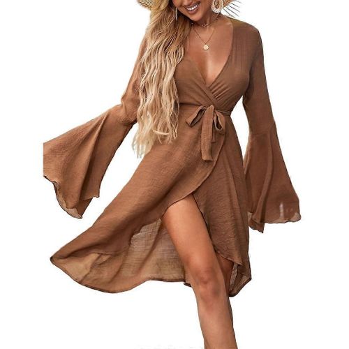 Femmes-Bell Manches Longues Robe De Plage Ouvert Devant Bikinis Couvrir Femme Cardigan