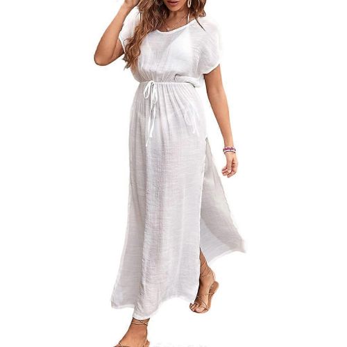 Dames Manches Courtes Maxi Robe Sexy Côté Robe Split Femmes Robe De Fête