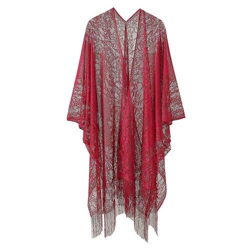 Femmes Eté Dentelle Bikini Maillot De Bain Couverture Up Creux Out Crochet Franges Florales Glands Open Front Cardigan Couleur Solide Oversize Loose Beach Cape Scarf Sh
