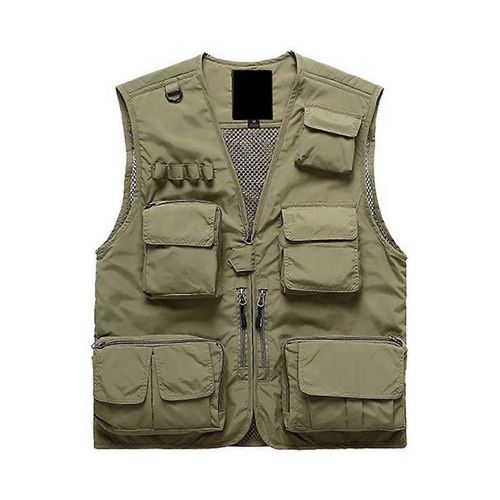 Gilet De Pêche Multifonctionnel Pour Hommes Veste Ample En Maille Extérieur Multi Poche Photographie Gilet Pêcheur Kaki Xl