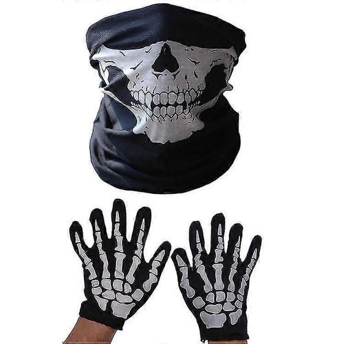Gants Squelettes Et Masque Squelette, Costume D¿Halloween Squelette, Masque De Moto Et Gants D¿Os Fantôme Blanc1pcs-Noir Et Blanc