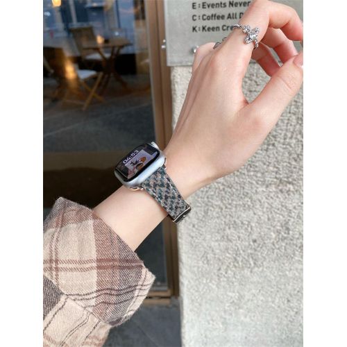 Style Fin Automne Et Hiver Adapté Au Bracelet Apple Watch Applewatch9 Bracelet En Laine S10 Iwatch8765se Sport-Hamon ¿ Gris-38/40/41/(10e Génération 42 Mm) Universel