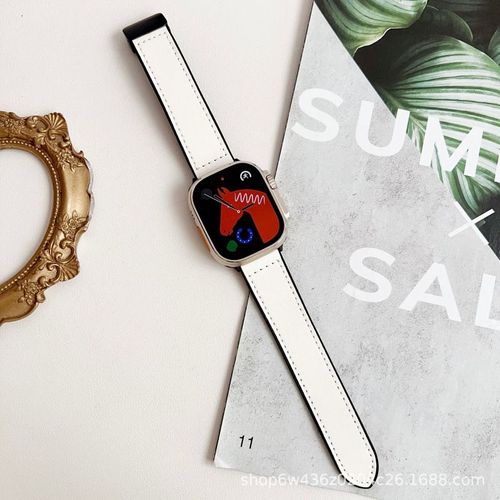 Bracelet Iwatch Transfrontalier Applicable Apple Watch S10 En Cuir Premium S9 Motif Nappa Placage Bracelet À Boucle Magnétique-Bracelet Blanc À Boucle Magnétique - S10 [46 Mm]