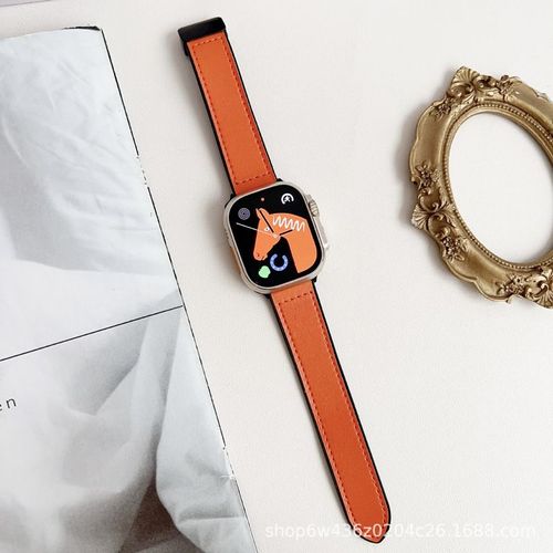 Bracelet Iwatch Transfrontalier Applicable Apple Watch S10 En Cuir Premium S9 Motif Nappa Placage Bracelet À Boucle Magnétique-Orange [Bracelet À Boucle Magnétique]-S10 [46 Mm]