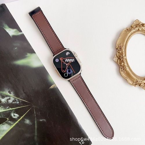 Bracelet Iwatch Transfrontalier Applicable Apple Watch S10 En Cuir Premium S9 Motif Nappa Placage Bracelet À Boucle Magnétique-Bracelet Noir Et Marron [Boucle Magnétique]-S10 [46 Mm]