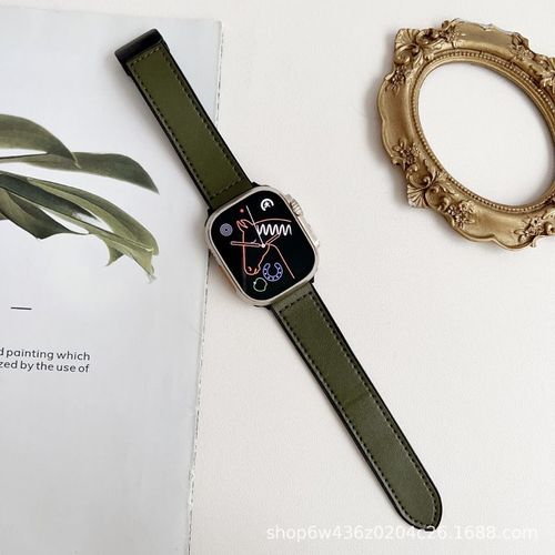 Bracelet Iwatch Transfrontalier Applicable Apple Watch S10 En Cuir Premium S9 Motif Nappa Placage Bracelet À Boucle Magnétique-Bracelet Vert Militaire [Boucle Magnétique] - 38/40/41 Mm