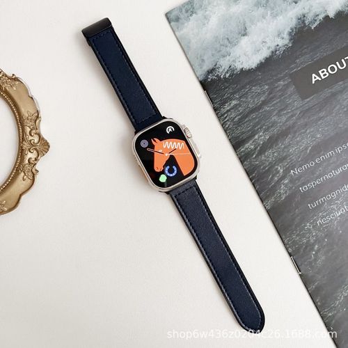 Bracelet Iwatch Transfrontalier Applicable Apple Watch S10 En Cuir Premium S9 Motif Nappa Placage Bracelet À Boucle Magnétique-Bracelet Bleu Foncé [Boucle Magnétique]-S10 [46 Mm]