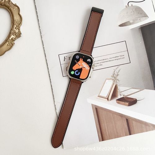 Bracelet Iwatch Transfrontalier Applicable Apple Watch S10 En Cuir Premium S9 Motif Nappa Placage Bracelet À Boucle Magnétique-Bracelet Marron Foncé [Boucle Magnétique]-S10 [46 Mm]