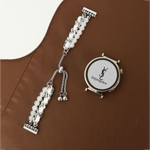 Convient Pour Bracelet Huawei Gt4 20/22 Mm, Petit Bracelet En Cuir De Style Parfumé, Bracelet En Perles, Montre 4/Pro, Femmes Seniors-Perles Transparentes (Nouvelle Chaîne De Perles Avec Ceinture Bl
