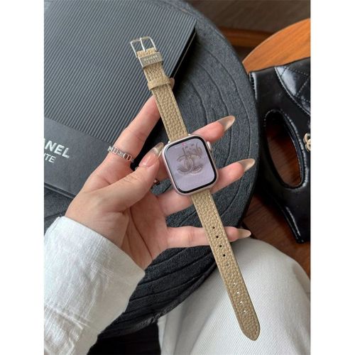 Boucle En Acier Inoxydable Tendance Pour Apple Iwatch 876, Bracelet De Montre Haut De Gamme En Cuir Véritable Pour Femme Xiaomi 8/9pro-Gris - 42/44/45/49/S10 46 Mm