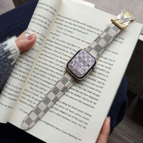 Convient Pour Apple Iwatch10 V Montre En Cuir Avec Boucle Magnétique Iwatch98765 Génération Se Xiaomi 8/9pro-Plaid Blanc - Motif Fleurs Anciennes - Cuir De Vache - 42/44/45/49m [S10 46]