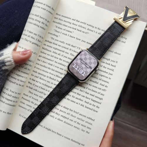 Convient Pour Apple Iwatch10 V Montre En Cuir Avec Boucle Magnétique Iwatch98765 Génération Se Xiaomi 8/9pro-Plaid Noir - Motif Fleurs Anciennes - Cuir De Vache - 42/44/45/49m [S10 46]
