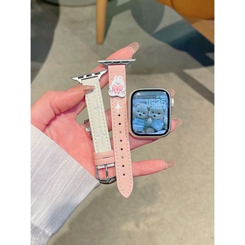 Bracelet En Cuir Avec Motif Chat Et Lapin, Compatible Avec Les Montres Apple, Huawei Gt543 Et Xiaomi 98pro.-Lapin N?ud Papillon - Rose Et Blanc Cassé - Compatible Avec : Huawei Watch 3-46 Mm