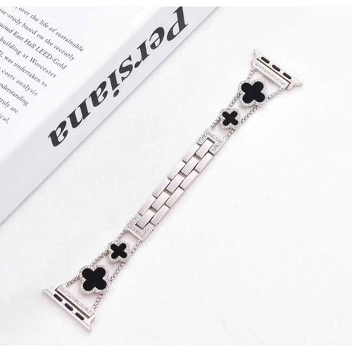 Nouveau Bracelet De Montre Apple En Métal Diamant Nacre Trèfle À Quatre Feuilles Adapté Au Bracelet De Montre Apple Watch S10 Génération 98765-Starlight + Noir - 38/40/41 Mm [S10 42]