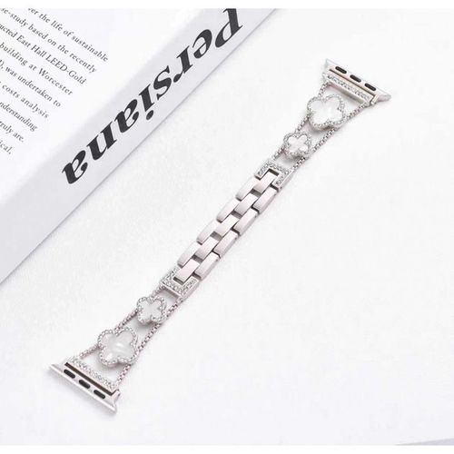Nouveau Bracelet De Montre Apple En Métal Diamant Nacre Trèfle À Quatre Feuilles Adapté Au Bracelet De Montre Apple Watch S10 Génération 98765-Lumière Des Étoiles + Blanc - 38/40/41 Mm [S10 42]