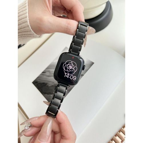 Bracelet De Montre Apple En Métal Fin Et Élégant Pour Femme, Compatible Avec Apple Watch 7e Génération Couleur Starlight Iwatch65432se-Noir-38/40/41 Mm