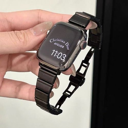 Applicable Au Bracelet Apple Watch S9 Iwatch10 Bracelet Représentatif Femme Métal Bracelet Applewatch Haut De Gamme-Noir-46 Mm [Applicable À La 10e Génération]
