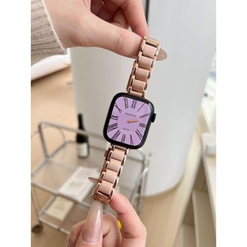 Bracelet De Montre Apple En Métal Fin Et Élégant Pour Femme, Compatible Avec Apple Watch 7e Génération Couleur Starlight Iwatch65432se-Or Rose - 38/40/41 Mm
