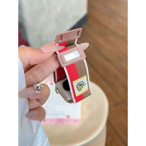Boucle Magnétique Transfrontalière Portable En Forme De Banane, Petite Taille, Rayée, Adaptée Au Bracelet Apple Watch S10 Et Apple Watch 9-Rouge Café - Nouveau S10 46 Mm
