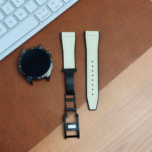 Bracelet De Montre En Cuir Véritable Et Silicone Pour Huawei Gt3/4 46 Mm/Watch3/4 Pro, Boucle Magnétique Pliable Honor Pour Hommes-Blanc - Compatible Avec [Huawei Gt1 (Sport/Mode/Vitalité)] 22 Mm