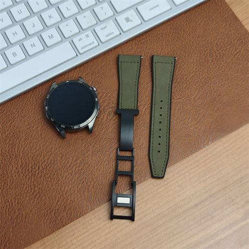 Bracelet De Montre En Cuir Véritable Et Silicone Pour Huawei Gt3/4 46 Mm/Watch3/4 Pro, Boucle Magnétique Pliable Honor Pour Hommes-Vert Crazy Horse - Compatible Avec [Huawei Gt1 (Édition Élégante)]