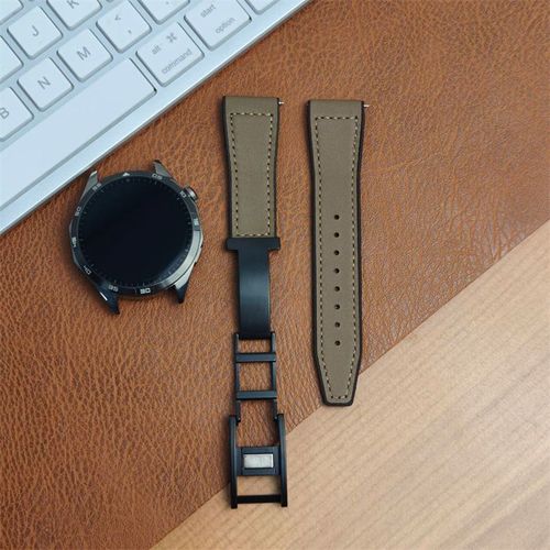 Bracelet De Montre En Cuir Véritable Et Silicone Pour Huawei Gt3/4 46 Mm/Watch3/4 Pro, Boucle Magnétique Pliable Honor Pour Hommes-Marron - Compatible Avec [Huawei Gt5/Pro (42 Mm)] (18 Mm)