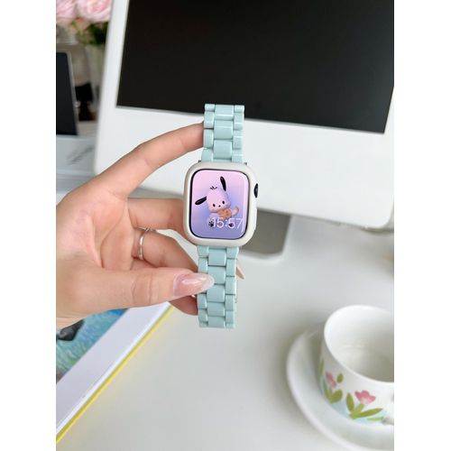Bracelet De Montre Apple En Acrylique De Couleur Unie, Couleur Crème, Printemps Et Été, Adapté À L'étui Universel Iwatch 7 Génération 654-Coque Souple Vert Lait + Blanc Antique - 44 Mm [Génération I