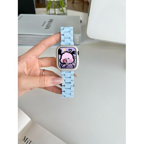 Bracelet De Montre Apple En Acrylique De Couleur Unie, Couleur Crème, Printemps Et Été, Adapté À L'étui Universel Iwatch 7 Génération 654-Coque Souple Bleu Clair + Blanc Antique - 45 Mm [Iwatch7]
