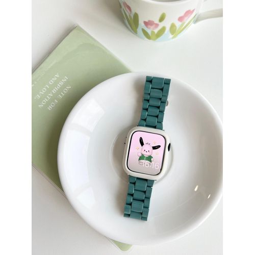 Bracelet De Montre Apple En Acrylique De Couleur Unie, Couleur Crème, Printemps Et Été, Adapté À L'étui Universel Iwatch 7 Génération 654-Coque Souple Vert Foncé + Blanc Antique - 41 Mm [Iwatch7]