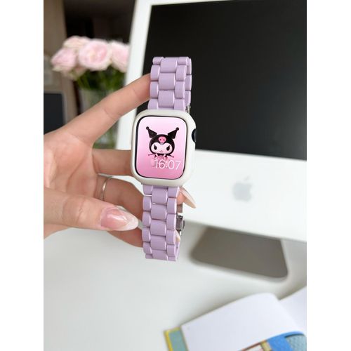 Bracelet De Montre Apple En Acrylique De Couleur Unie, Couleur Crème, Printemps Et Été, Adapté À L'étui Universel Iwatch 7 Génération 654-Étui Souple Violet Lavande Et Blanc Antique - 44 Mm [Iwatch