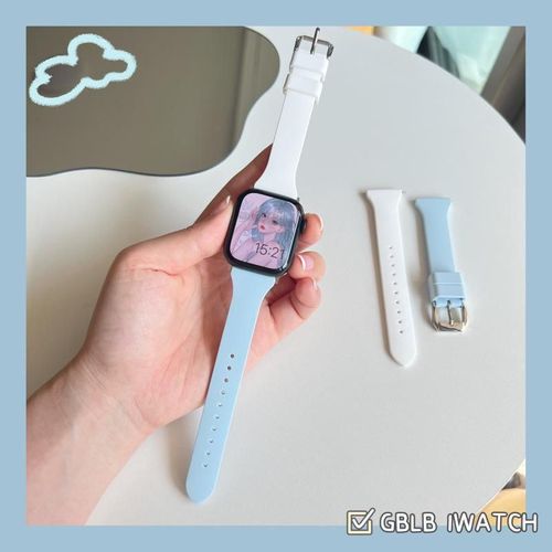 Bracelet En Silicone Mignon Pour Apple Watch S8, Haut De Gamme, Pour Iwatch S10, Apple Watch S9765se, Femme- Bleu Lac + Blanc 2 Packs - 38/40/41/ (10e Génération 42 Mm) Universel 22,00 Yuans 999 Piè