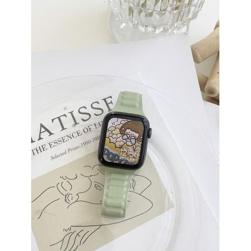 Compatible Avec Le Bracelet Apple Watch, La Petite Taille, La Boucle Magnétique En Cuir, L'iwatch 8 Génération 76543se-Vert Moutarde-44 Mm [Génération Iwatch456se]