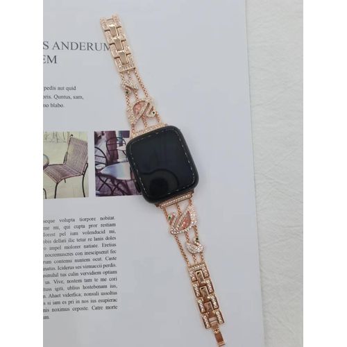 Bracelet En Métal Diamant Swarovski Swan Pour Apple Watch S8, Iwatch 6e Génération 754, Femme-Or Rose - Iwatch 4 6/Se ¿44 Mm¿