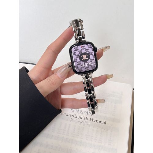 Bracelet Camellia Coco Classique En Métal Pour Apple Watch 1 À 7 Générations 543iwatch Apple Watch S8-[Bracelet Simple] Argent Noir - 38 Mm/40 Mm/41 Mm
