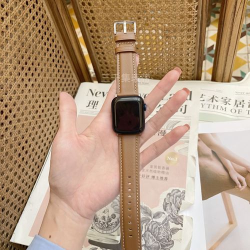 Bracelet En Cuir D'agneau Couleur Étoile Motif Litchi Adapté Au Bracelet De Montre Apple Iwatch S978 Bracelet En Cuir Véritable Pour Hommes Et Femmes-Cuir D'agneau Caramel - 38 Mm/40 Mm/41 Mm