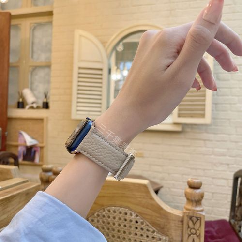 Bracelet En Cuir D'agneau Couleur Étoile Motif Litchi Adapté Au Bracelet De Montre Apple Iwatch S978 Bracelet En Cuir Véritable Pour Hommes Et Femmes-Cuir Grainé Litchi Couleur Thé Au Lait - 38 Mm/4