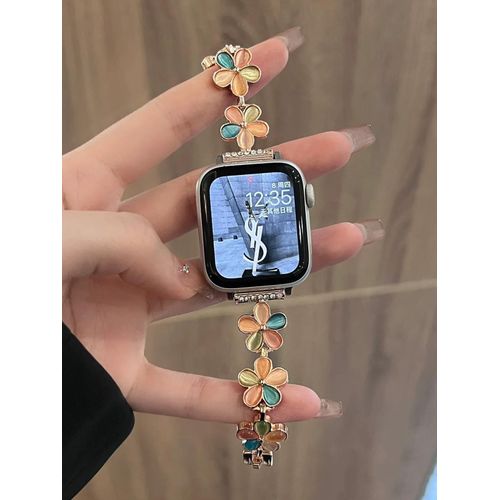 Bracelet Iwatch Coloré À Cinq Pétales En Métal, Nouveau Modèle, Compatible Avec Apple Watch S845-Fleurs Multicolores En Or Rose - 38 Mm/40 Mm/41 Mm