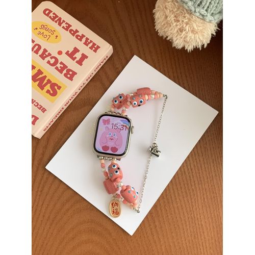 Bracelet Métallique Dopamine Monster Niche Compatible Avec Apple Watch S978iwatch6541se Pour Hommes Et Femmes-Monstre Rose - Double Chaîne - 38 Mm/40 Mm/41 Mm