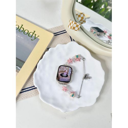 Bracelet De Montre En Perles Turquoises Motif Étoile De Mer D'été, Compatible Avec Apple Watch 87se6543-Bracelet Étoile De Mer Turquoise - Rose - 38 Mm/40 Mm/41 Mm