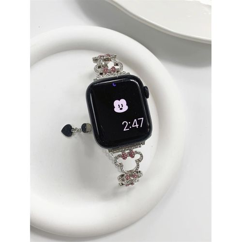 Bracelet En Métal Creux Minnie Mignon, Ultra Adapté Pour Iwatch 7, Apple 8, Apple Watch 6e Génération Se-Minnie Creuse En Métal - Couleur Starlight - 38 Mm/40 Mm/41 Mm