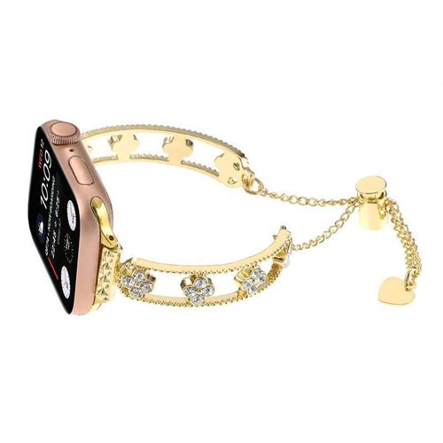 Bracelet Creux En Métal Avec Chaîne En Trèfle À Quatre Feuilles, Niche Pour Iwatch Se, Adapté À La Montre Apple S8 4179 Génération Se-Or - 42 Mm/44 Mm/45 Mm/49 Mm