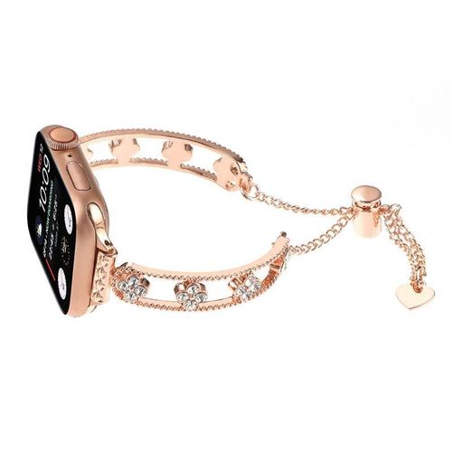 Bracelet Creux En Métal Avec Chaîne En Trèfle À Quatre Feuilles, Niche Pour Iwatch Se, Adapté À La Montre Apple S8 4179 Génération Se-Or Rose - 38 Mm/40 Mm/41 Mm