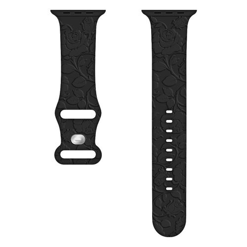Bracelet En Silicone Rose Relief Compatible Avec Apple Watch 8 Et Iwatch 765 Génération Ultra-Rose En Relief - Noir - 38 Mm/40 Mm/41 Mm