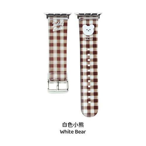 Bracelet De Montre Imprimé Double Couche Transparent Mignon De Dessin Animé Adapté À Iwatch Apple S9 Bracelet De Montre Tpu Poupée Plaid S86-Bracelet En Tpu Cartoon Grid - Ours Blanc - 38 Mm/40 Mm/4