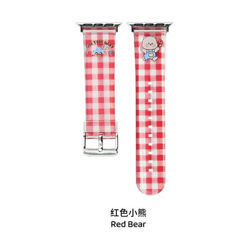 Bracelet De Montre Imprimé Double Couche Transparent Mignon De Dessin Animé Adapté À Iwatch Apple S9 Bracelet De Montre Tpu Poupée Plaid S86-Bracelet En Tpu Cartoon Grid - Ours Rouge - 38 Mm/40 Mm/4