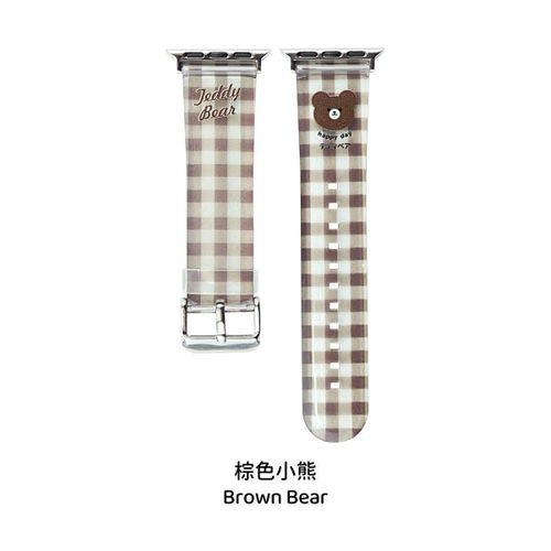 Bracelet De Montre Imprimé Double Couche Transparent Mignon De Dessin Animé Adapté À Iwatch Apple S9 Bracelet De Montre Tpu Poupée Plaid S86-Bracelet En Tpu Cartoon Grid - Ours Brun - 38 Mm/40 Mm/41