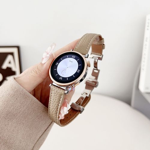 Convient Pour Huawei Watch Gt4 41mm Nouveau Bracelet En Cuir De Vachette Véritable Boucle Papillon 18mm Motif Litchi Petite Taille Femme-18mm-Thé Au Lait-Auto-Test : 18mm