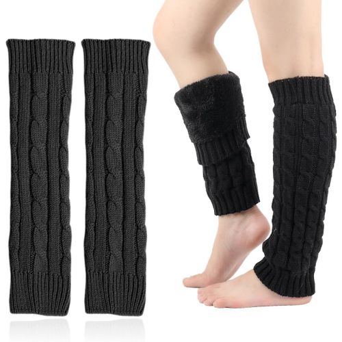 Guêtres Femme Jambières Longues D'hiver Pour Femme,Jambières Tricotées Au Crochet Pour Filles,Bottes,Chaussettes En Alpaga,Chaleur D'hiver(Noir Plus Velours)