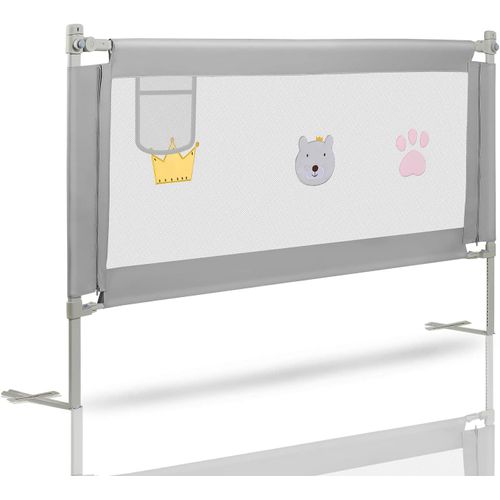 Barrière De Lit Pour Enfant De 180cm-Réglable En Hauteur-Protection Anti-Chute-Avec Filet Aéré-Pour Lit Familial Et Lit D'enfant-Gris