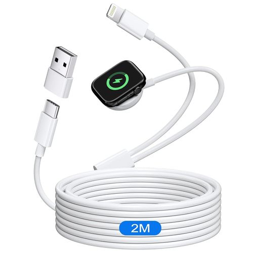 2 En 1 Câble Chargeur Pour Apple Watch Series 9 8 7 6 5 4 3 2 Se Ultra,2m Chargeur Apple Watch Usb C Chargeur Iwatch Apple Chargeur Montre Apple Watch Avec Câble Lightning Pour Iphone 14 13 12 11 Xs